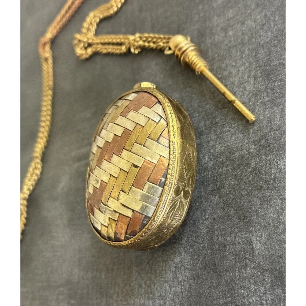 Vintage Perfume Bottle Necklace Pendant Chatelaine Woven Mixed Metal Flask 1.6oz